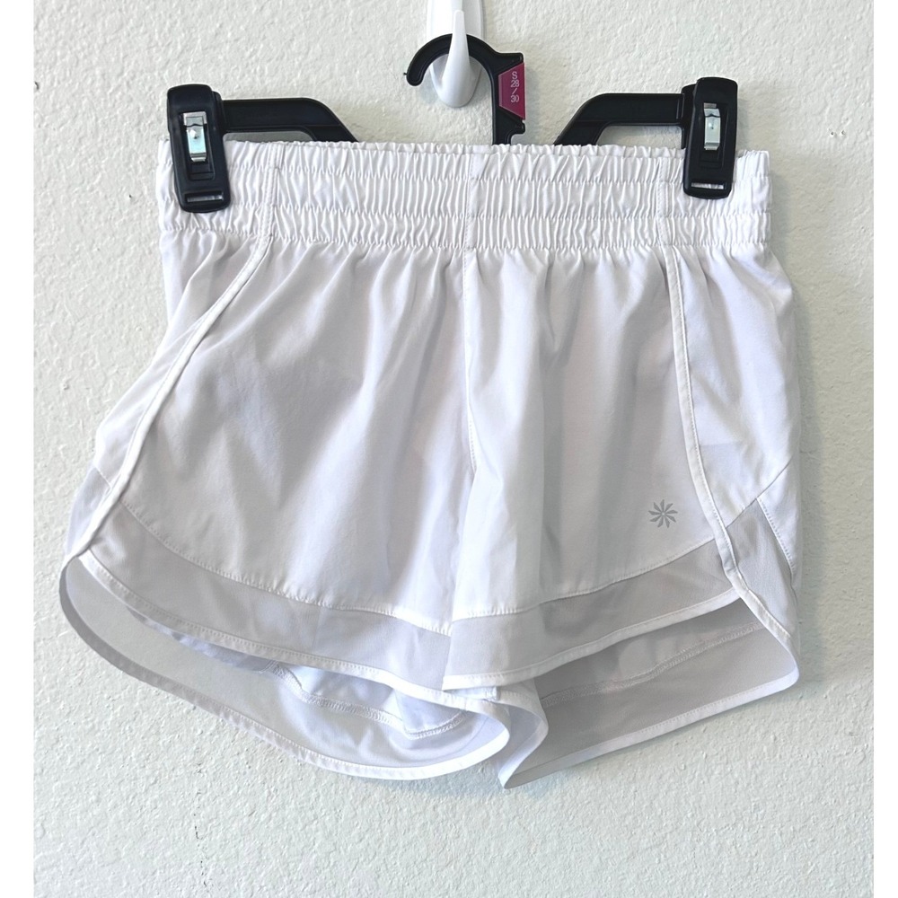 Athleta Mesh Racer Run Short 4 White XXS Smocked Waist Athletic Running Shorts